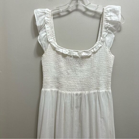 Reformation Villa Midi Dress Smocked Organic Cotton White Size L - Picture 4 of 9